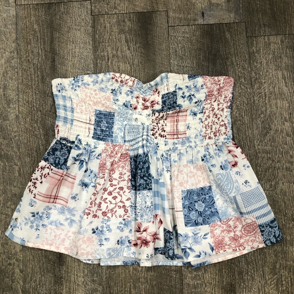 Patchwork Smocked Flounce Tube Top